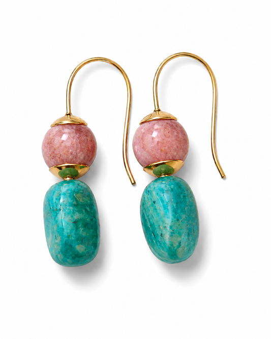 Lucenna Earrings Pegged Sunstone with Amazonite Nugget
