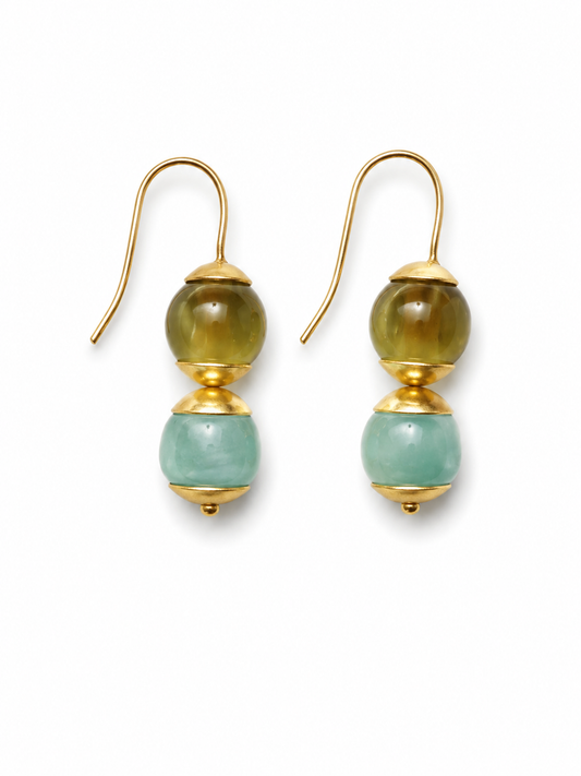 Valora Earrings Pegged Yellow Tiger's Eye and Amazonite 